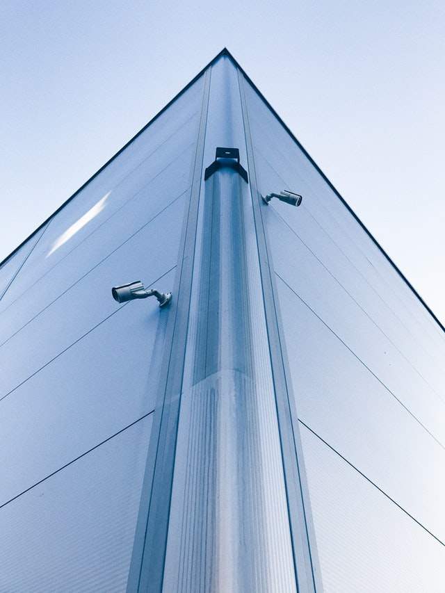 High building with installed CCTV Security Cameras.