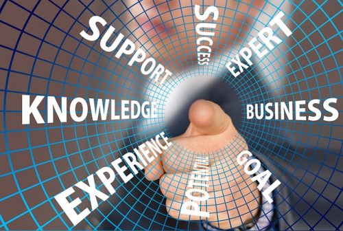 A man pointing to the words support, experience, business and expert